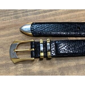 Călé Lizard Western Embossed Black Two-Tone Buckle Leather Belt 36